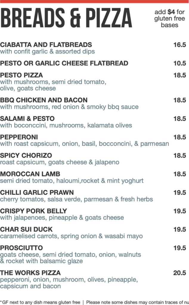 Menu Marble Bar Bistro